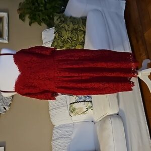 City Chic Size XS 14 Red Rose Lace Dress Off the Shoulder Sleeves W/ Straps NWT